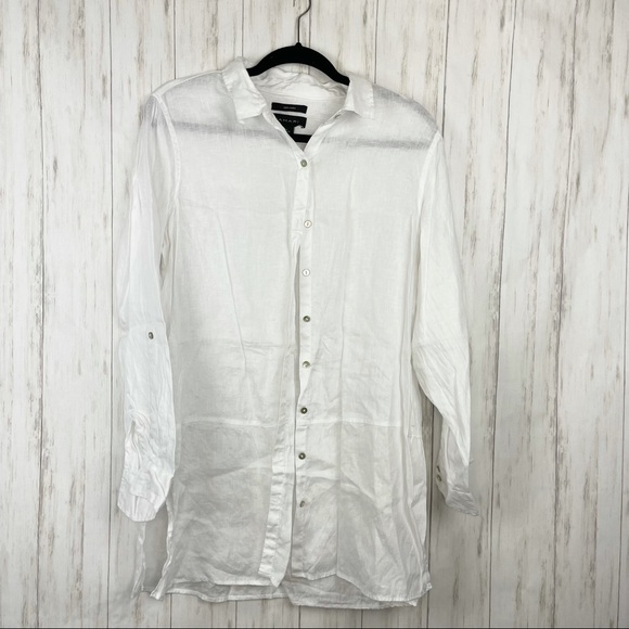 Tahari 100% linen white button down top 1X - Picture 1 of 4